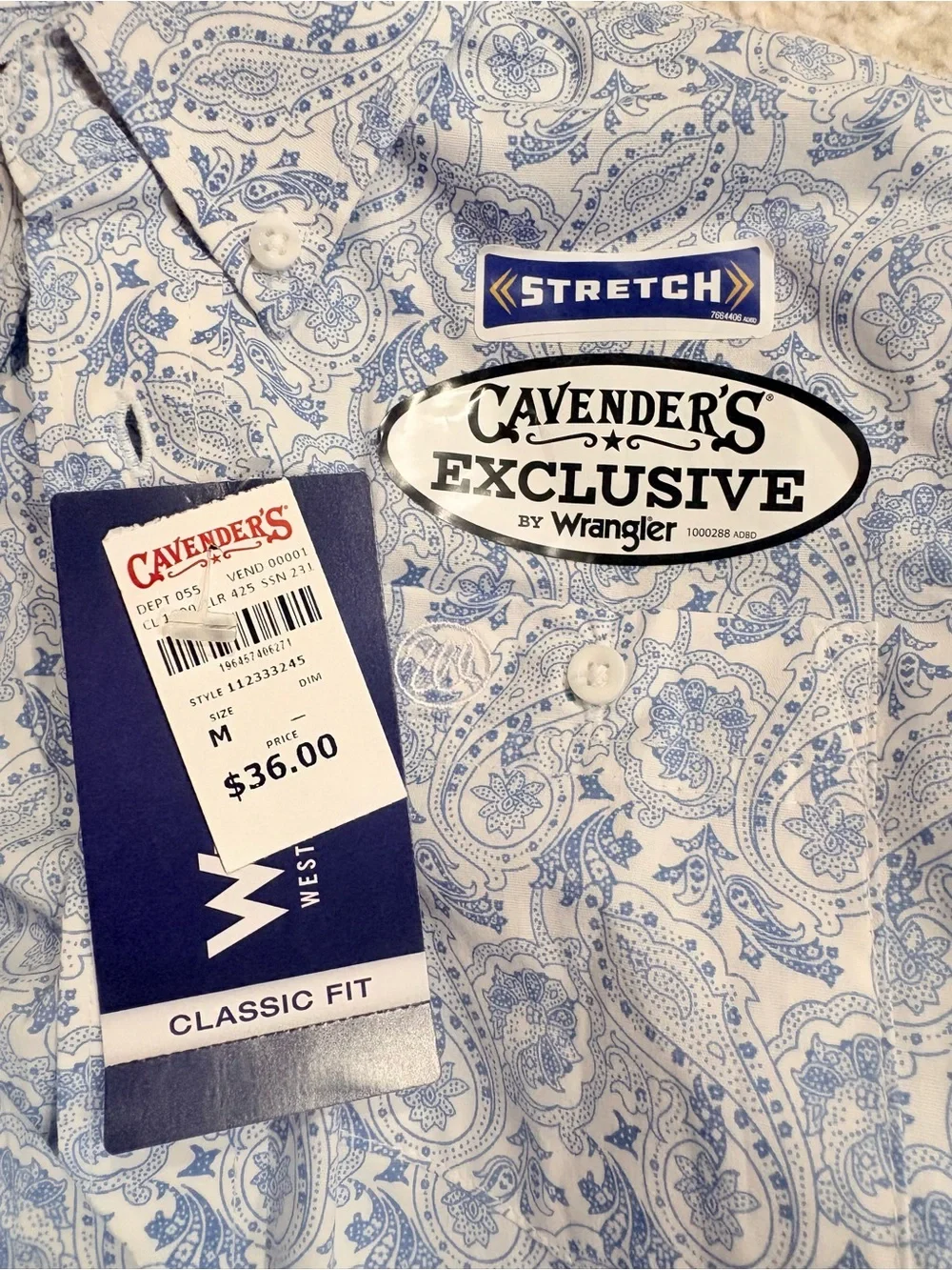 NWT Wrangler Girl’s Blue Paisley Button-Down Shirt